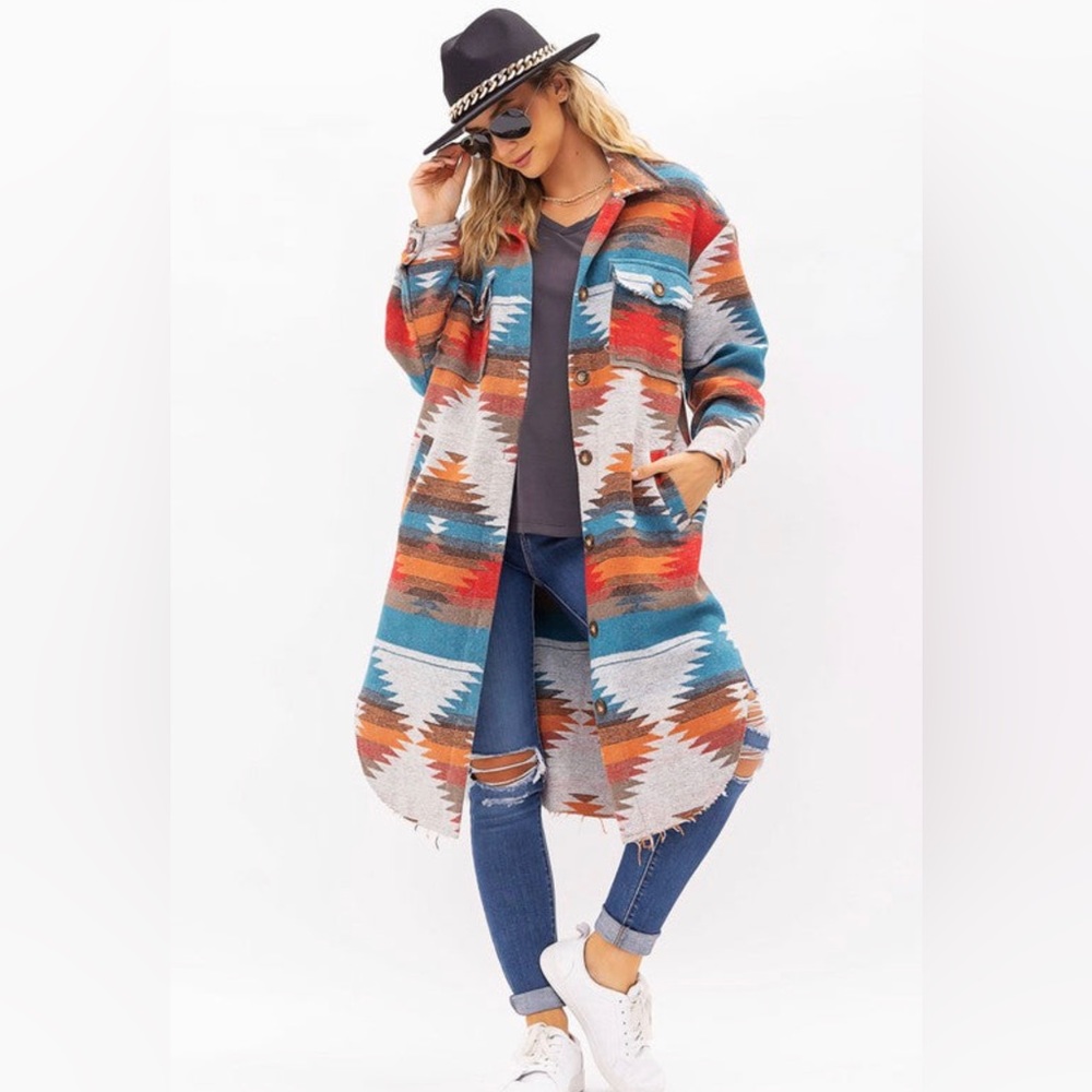 🧡🧡Aztec Teal/Rust Shacket 🧡🧡 - Picture 3 of 3